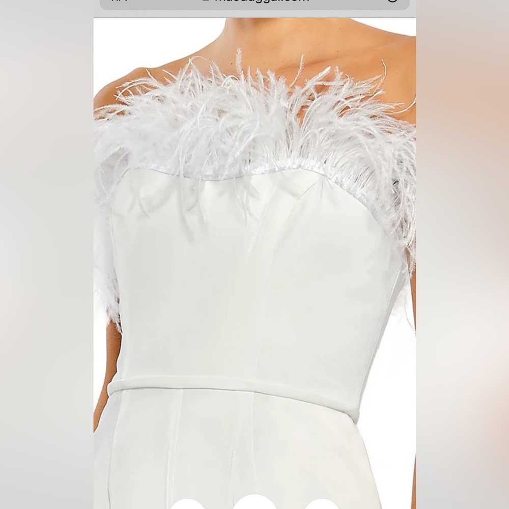 Mac Duggal White Strapless Feather-Trim Jumpsuit - Picture 3 of 9